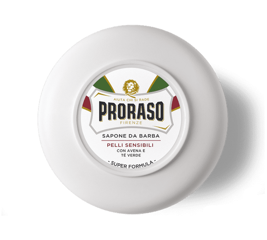 Proraso Sapone da Barba Linea Bianca 150ml in ciotola, sapone da barba per pelli sensibili con estratto di Avena e Tè Verde, formula anti-irritazione con schiuma cremosa protettiva per una rasatura tradizionale delicata e confortevole.