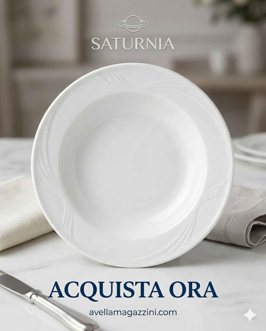 Saturnia Caprera Piatto Fondo 22,5 cm in Porcellana Dura – Stoviglie Professionali per Ristorazione e Casa – Resistente ai Tagli e Microonde