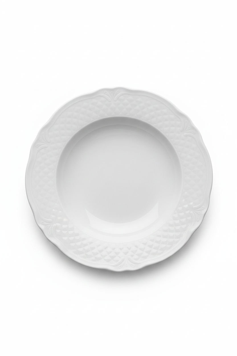 Saturnia Piatto Fondo Malaga | 23 cm | Porcellana Professionale ad Alto Spessore | Decoro a Rilievo sulla Falda | Ideale per Primi Piatti e Zuppe | Made in Italy