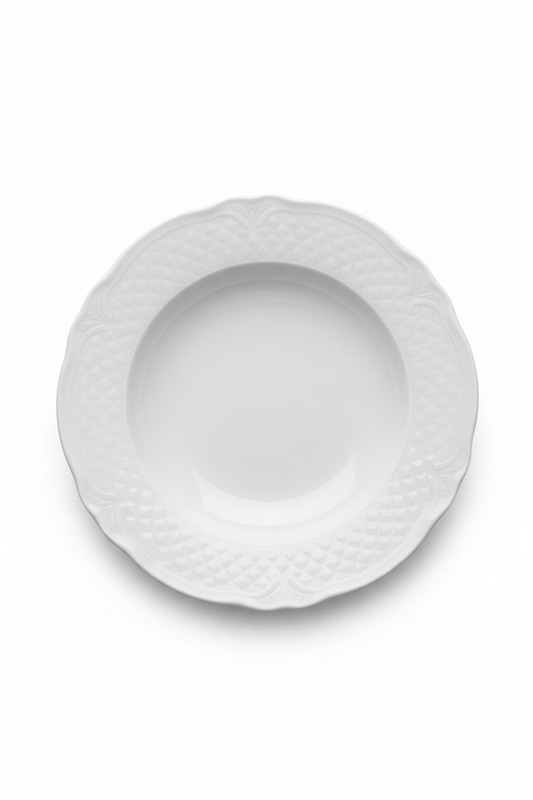 Saturnia Piatto Fondo Malaga | 23 cm | Porcellana Professionale ad Alto Spessore | Decoro a Rilievo sulla Falda | Ideale per Primi Piatti e Zuppe | Made in Italy