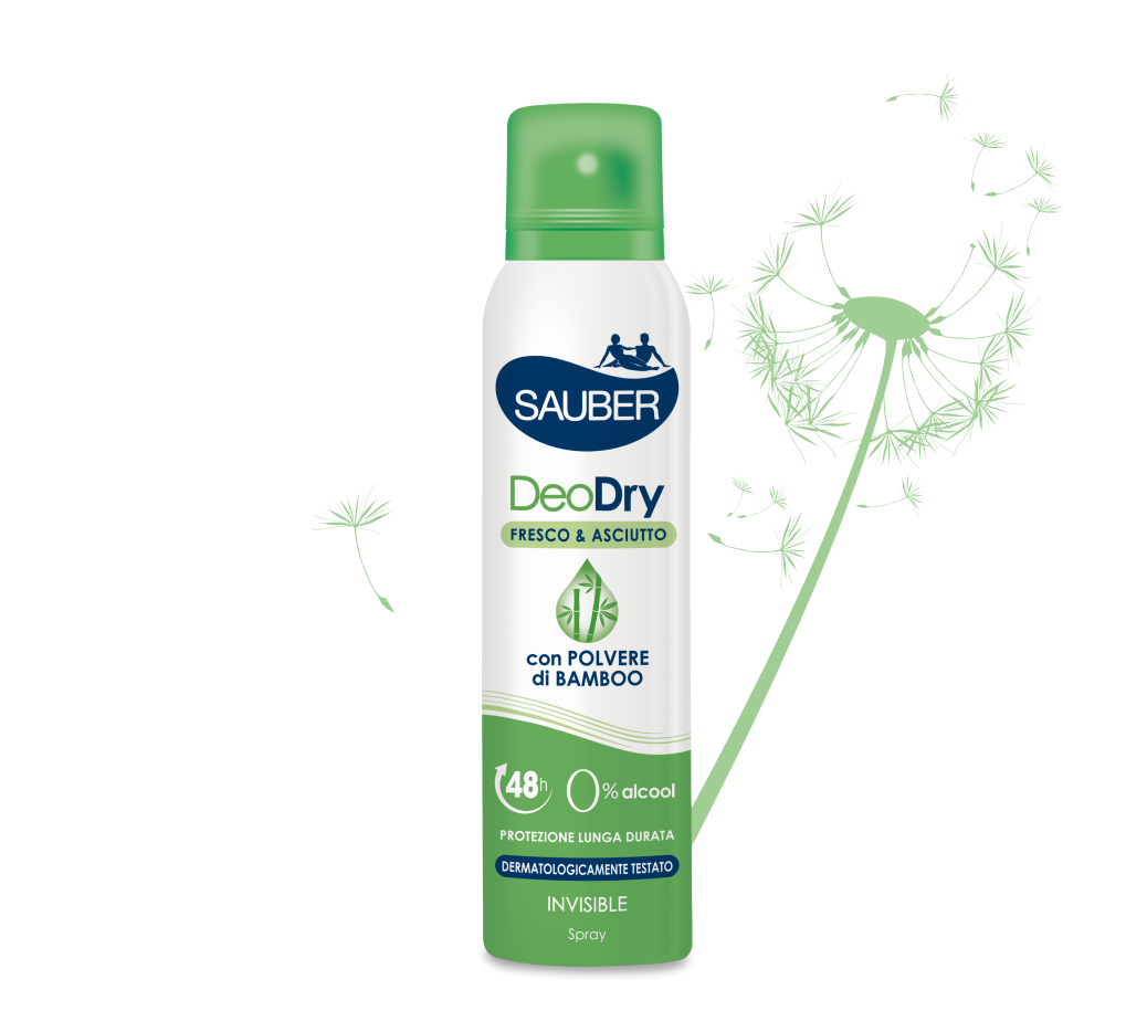 Sauber DeoActive Spray 150ml – Deodorante Alta Efficacia 72h per Sudore Estremo con Polvere di Bamboo e Invisible Technology