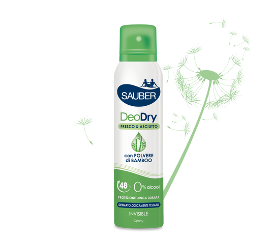 Sauber DeoActive Spray 150ml – Deodorante Alta Efficacia 72h per Sudore Estremo con Polvere di Bamboo e Invisible Technology