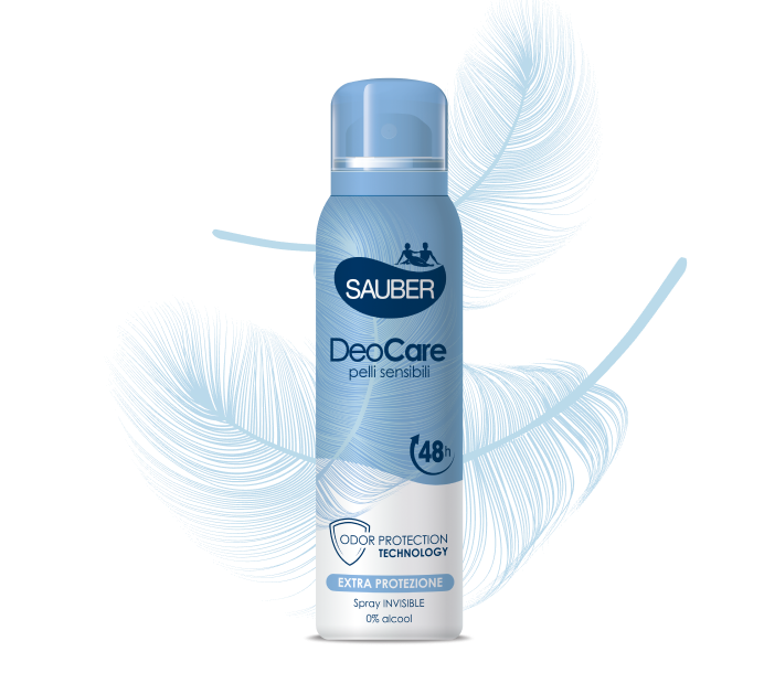 Sauber DeoCare Spray 150ml – 48h Protezione Anti-Macchie – Con Attivi Postbiotici – Per Pelli Sensibili & Sudorazione Problematica