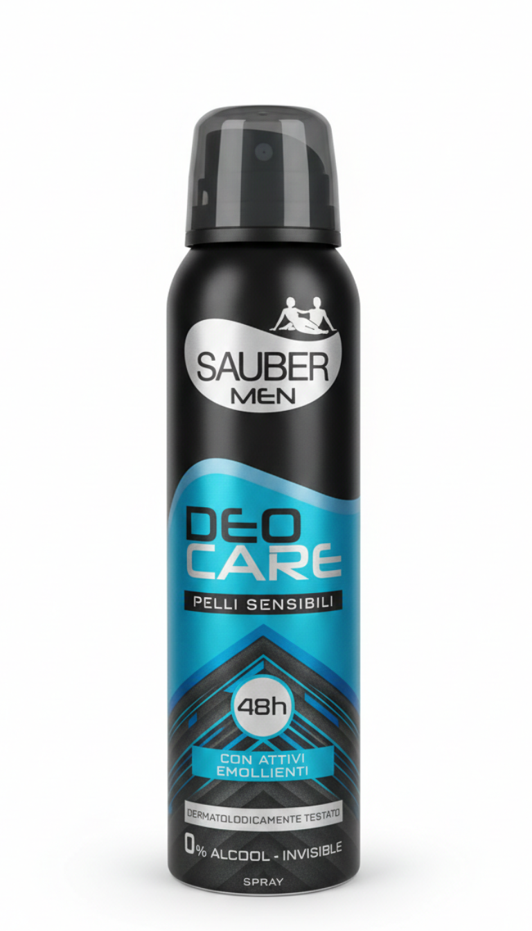 Sauber Men Deo Care Spray 48h 150ml – Deodorante per Pelli Sensibili con Attivi Emollienti e Anti-Macchie