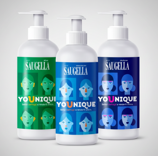 Saugella Younique Bundle 3 Flaconi x 200 ml – Dermoliquido, Attiva e Idraserum – Igiene Intima Specifica per Tutte le Esigenze (Età Fertile, Ciclo, Secchezza)