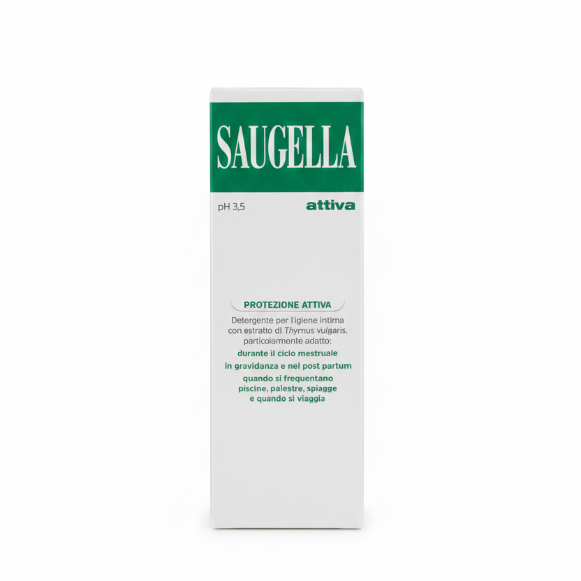 Saugella Attiva Detergente Intimo pH 3.5 con Timo | Protezione Antibatterica Naturale Ciclo e Gravidanza 250ml | Prevenzione Attiva Germi e Batteri