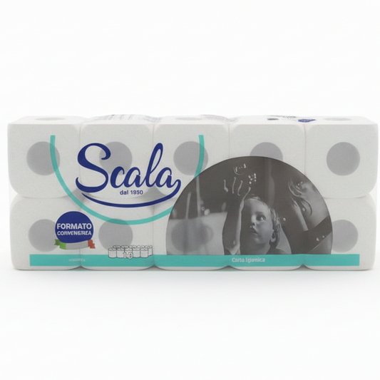 Scala Carta Igienica 2 Veli in Ovatta di Pura Cellulosa 10 Rotoli – Morbida, Resistente e Bio-Dissolvibile