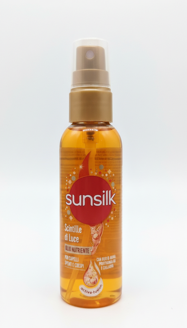 Sunsilk Olio Nutriente Scintille di Luce 75ml – Effetto Seta e Forza 2-in-1 – Con Olio di Argan del Marocco e Mandorle – Formula Ultraleggera per Capelli Secchi