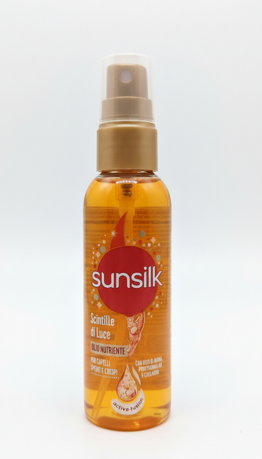 Sunsilk Olio Nutriente Scintille di Luce 75ml – Effetto Seta e Forza 2-in-1 – Con Olio di Argan del Marocco e Mandorle – Formula Ultraleggera per Capelli Secchi