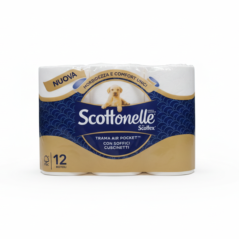 Scottonelle Carta Igienica Morbida e Consistente | 12 Rotoli | Esclusiva Trama Air Pocket | Testata Dermatologicamente