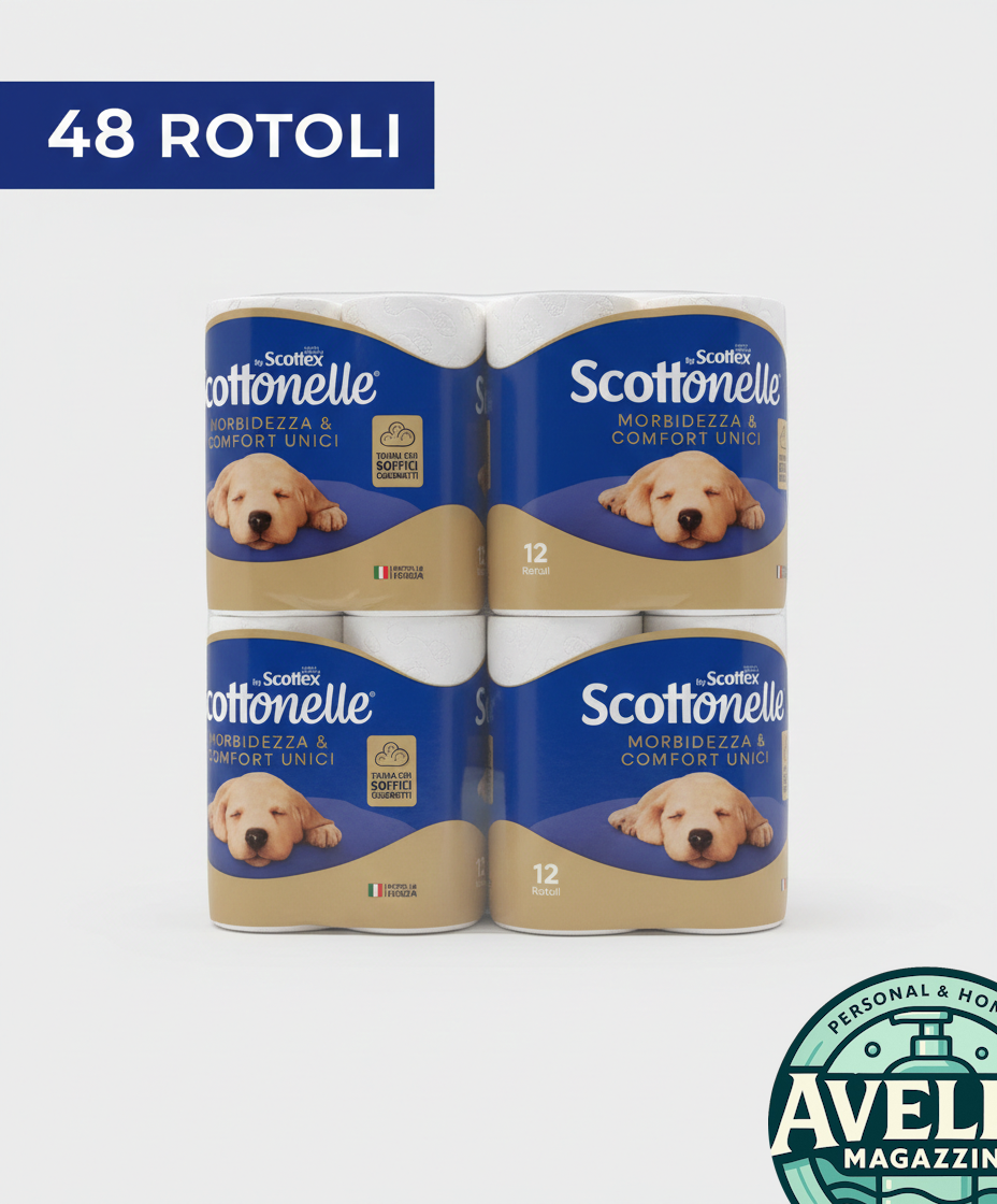 Scottonelle bundle 48 rotoli (4x12), carta igienica con trama Air Pocket, morbida, resistente e dermatologicamente testata.