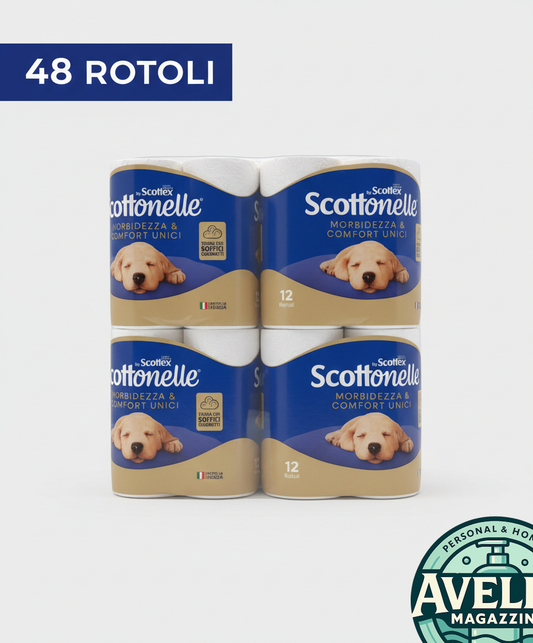 Scottonelle bundle 48 rotoli (4x12), carta igienica con trama Air Pocket, morbida, resistente e dermatologicamente testata.