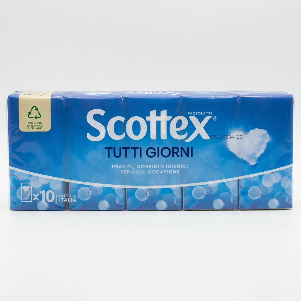 Scottex Tutti I Giorni Fazzoletti di Carta 10 Pacchetti 3 Veli in Cellulosa FSC – Igiene Delicata e Resistenza Daily Made in Italy