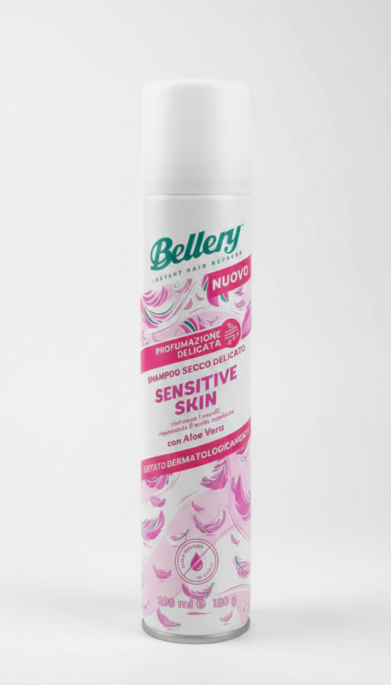 Bellery Shampoo Secco Sensitive Skin – 200ml – Formula Delicata per Cute Sensibile – Volume Immediato e Zero Residui