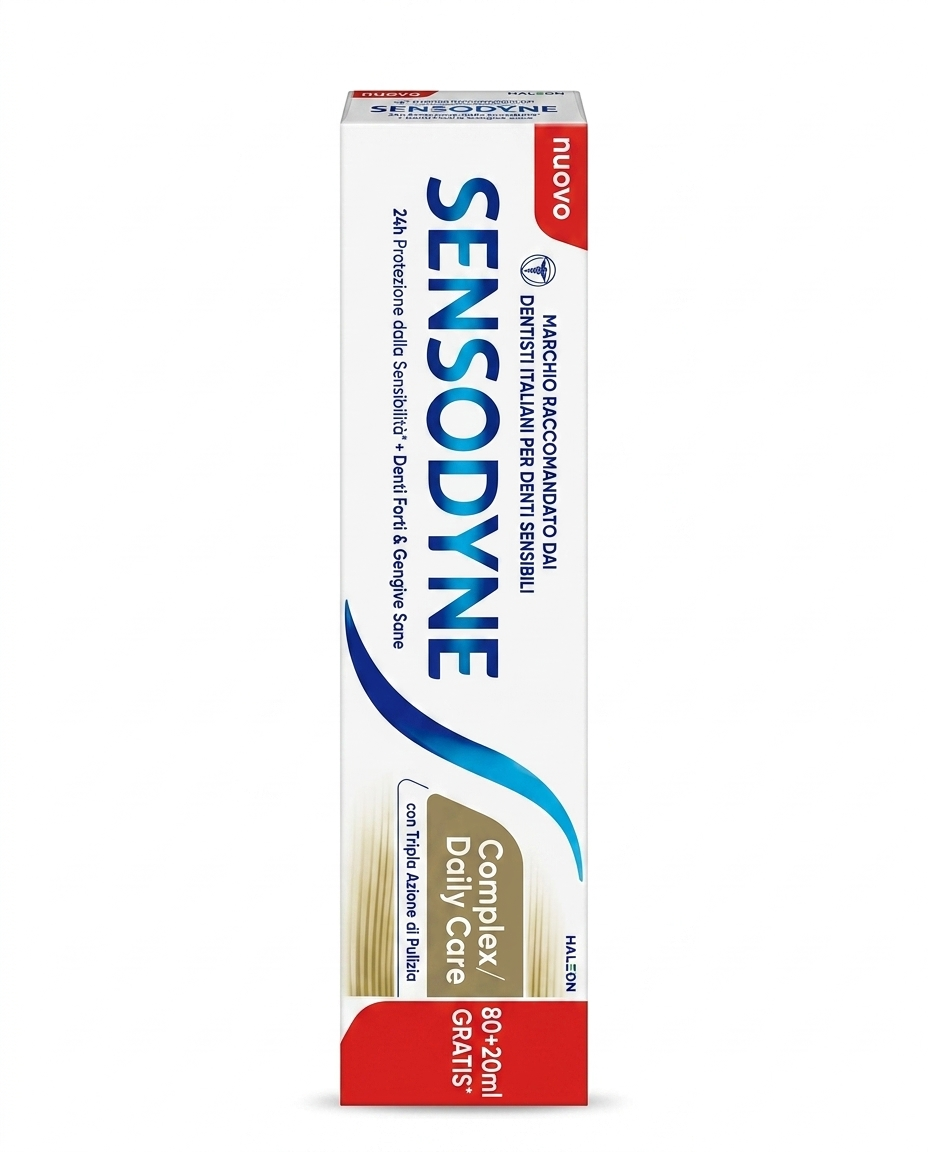 Sensodyne Complex Daily Care Dentifricio Quotidiano 100 ml (80+20 ml gratis), dentifricio con tripla azione di pulizia che offre protezione continuativa 24 ore dalla sensibilità dentale, aiuta a mantenere denti forti e gengive sane per l'uso quotidiano.