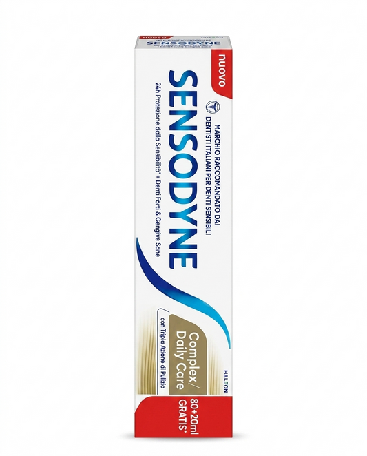 Sensodyne Complex Daily Care Dentifricio Quotidiano 100 ml (80+20 ml gratis), dentifricio con tripla azione di pulizia che offre protezione continuativa 24 ore dalla sensibilità dentale, aiuta a mantenere denti forti e gengive sane per l'uso quotidiano.
