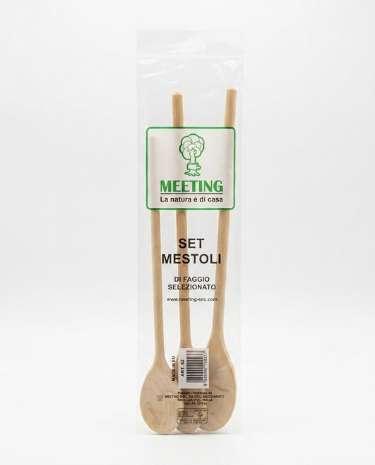 MEETING Set 3 Cucchiai in Legno di Faggio Art. 82, misure 25, 30 e 35 cm, utensili da cucina naturali ideali per mescolare e cucinare senza graffiare le superfici antiaderenti, Made in EU.