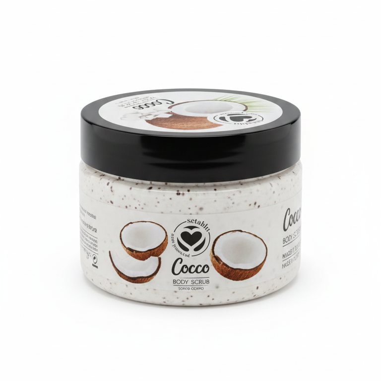 SetaBlu Scrub Corpo al Cocco 250ml in Vaso | Esfoliante, Rigenerante & Illuminante | Trattamento Levigante per Pelle Setosa e Luminosa