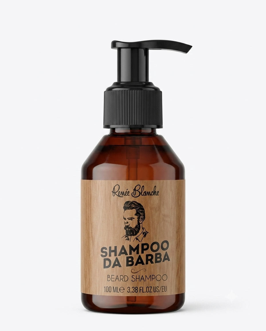Shampoo da barba Renée Blanche Beard Shampoo 100 ml senza solfati e SLES con aloe pantenolo mentolo e boswellia detergente delicato per tutti i tipi di barba