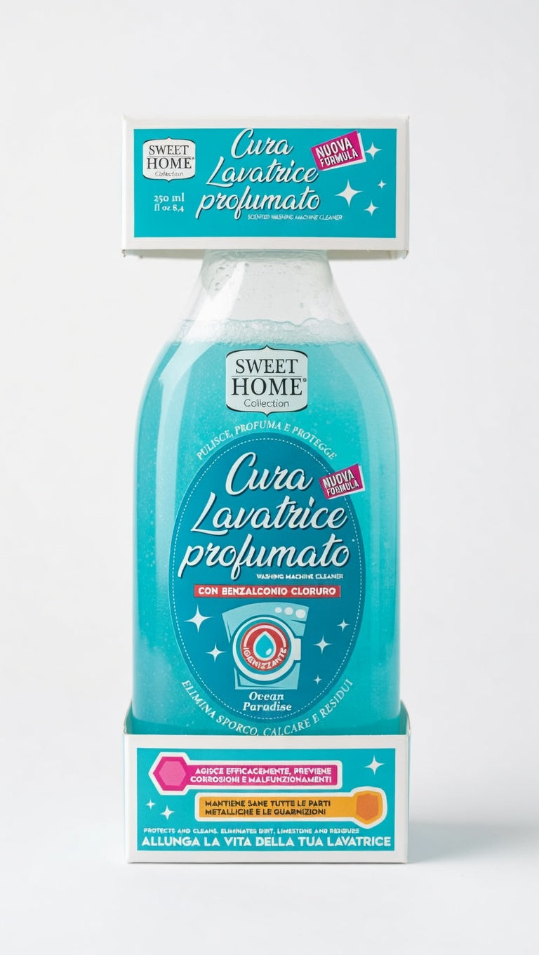 Sweet Home Cura Lavatrice Profumato 250 ml | Pulisce, Protegge ed Elimina Calcare e Residui | Azione Igienizzante con Benzalkonium Chloride | Prodotto Italiano Suarez Company