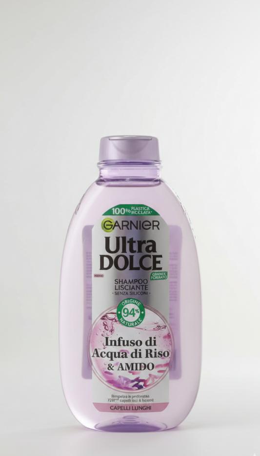 Garnier Ultra Dolce Shampoo Lisciante Infuso di Acqua di Riso & Amido – 400ml – Liscio Lucente 72H – Senza Siliconi per Capelli Lunghi
