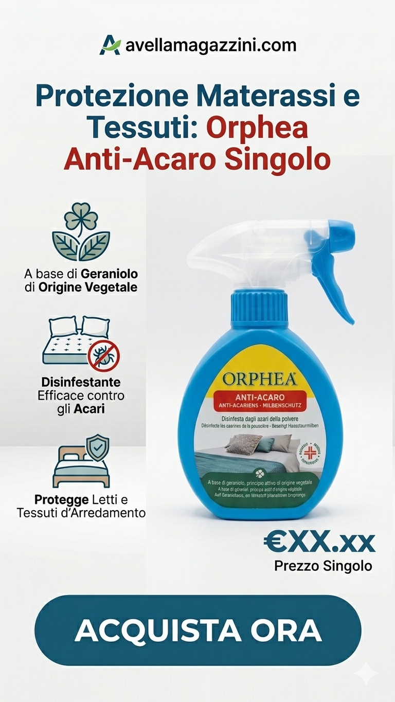 Orphea Anti-Acaro Spray 150ml | Disinfestante al Geraniolo di Origine Vegetale | Protezione Materassi e Tessuti
