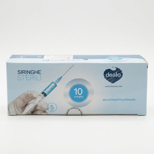 Dealo Siringhe Sterili 5 ml Ago Ultrasottile Indolore Blister Singolo – Dispositivo Medico CE Monouso 10 Pezzi