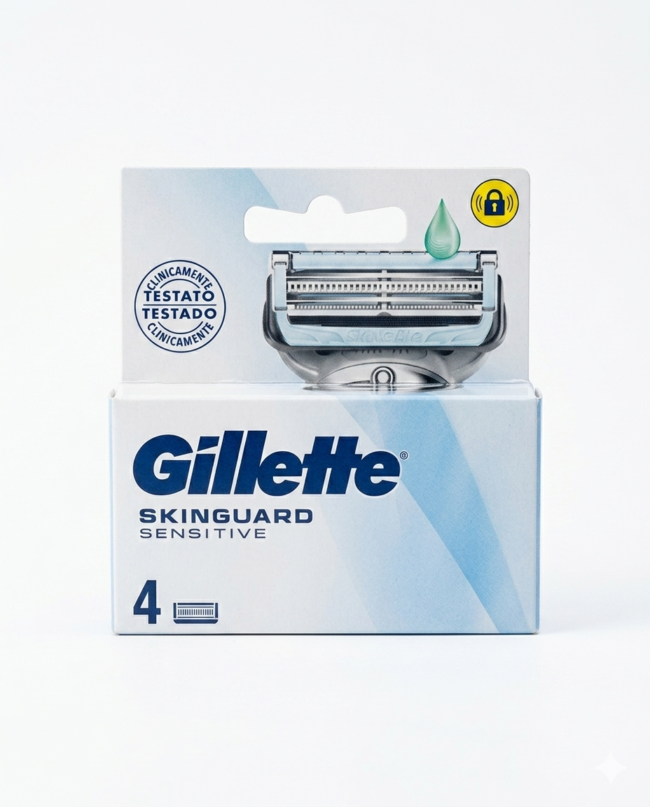 Gillette SkinGuard Sensitive Ricariche (Confezione da 4 Lame) – Tecnologia Anti-Irritazioni con Aloe