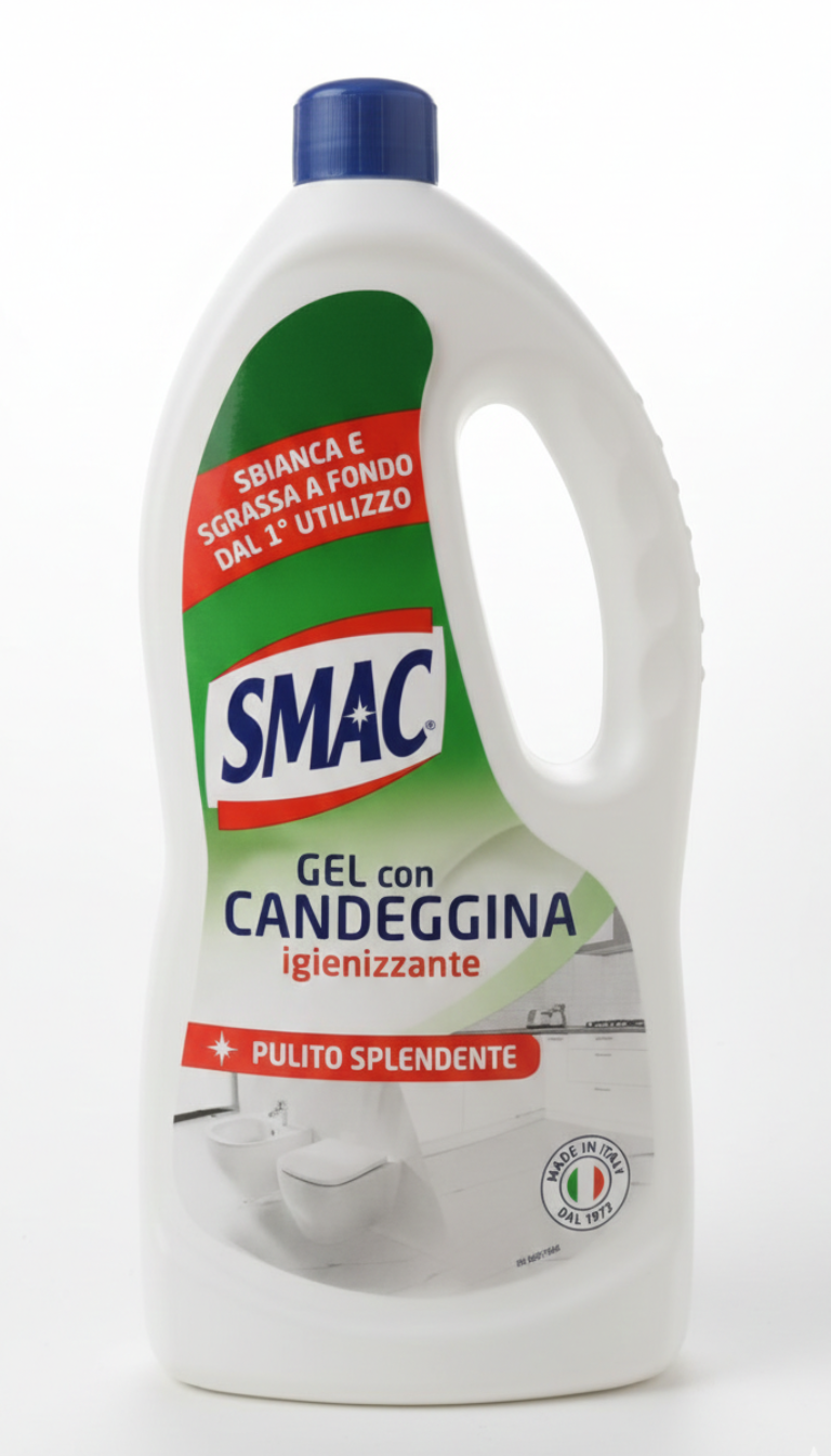 Smac Gel con Candeggina Igienizzante 850ml | Detergente Sbiancante e Sgrassante Multisuperficie | Azione Profonda dal 1° Utilizzo | Pulito Splendente per Bagno e Cucina