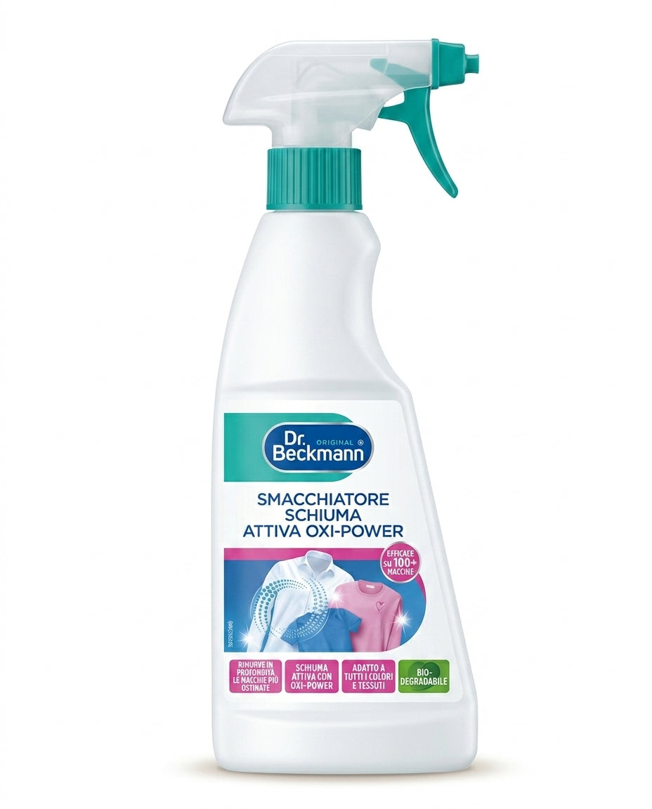 Dr. Beckmann Smacchiatore Deodorante e Sudore 250 ml, formulato per eliminare aloni gialli e odori persistenti dai capi bianchi e colorati, con effetto barriera preventivo.
