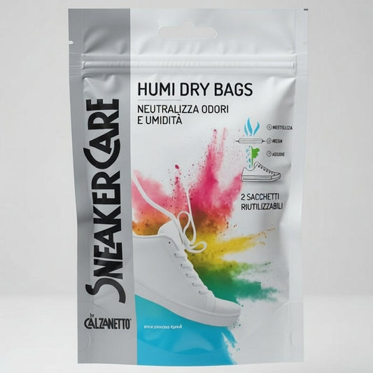 Calzanetto Sneaker Care Humi Dry Bags – 2 Sacchetti Deumidificanti Riutilizzabili per Scarpe e Borse Sportive – Neutralizza Odori e Umidità fino a 6 Mesi