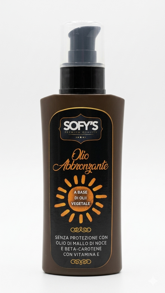Sofy's Premium Quality Olio Abbronzante 100ml | Con Olio di Mallo di Noce, Beta-Carotene e Vitamina E | Super Abbronzante per Pelli Scuri e Già Abbronzate | Made in Italy