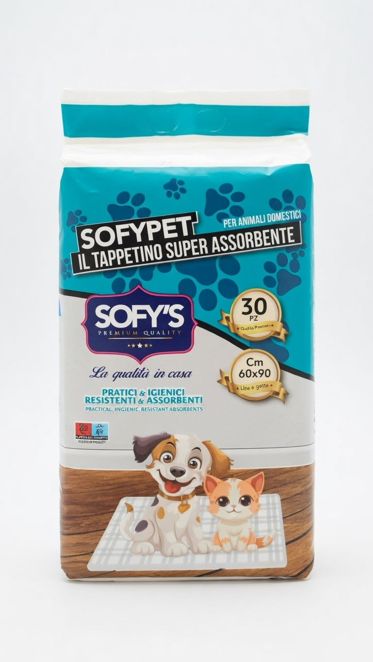 Sofypet Tappetini Igienici Super Assorbenti 60x90 cm 30 pezzi per cani e gatti con tecnologia anti-odore e barriera impermeabile