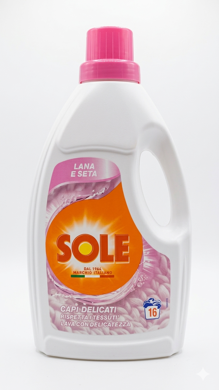 Sole Lana e Seta Detersivo Liquido 1 Litro – 16 Lavaggi con Proteine della Seta e Azione Anti-Infeltrimento