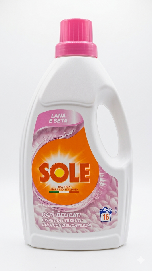 Sole Lana e Seta Detersivo Liquido 1 Litro – 16 Lavaggi con Proteine della Seta e Azione Anti-Infeltrimento