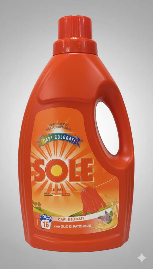 Sole Detersivo Liquido Capi Delicati e Colorati 1L | 16 Lavaggi | Con Olio di Patchouli | Protezione Fibre e Colori Brillanti