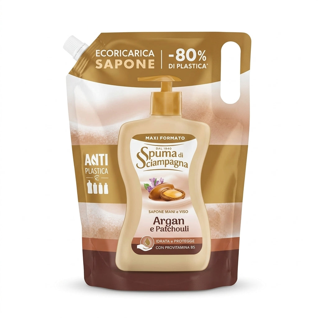 Spuma di Sciampagna Ecoricarica Sapone Mani 1300ml | Con Antibatterico Naturale | 4 Varianti | -80% Plastica