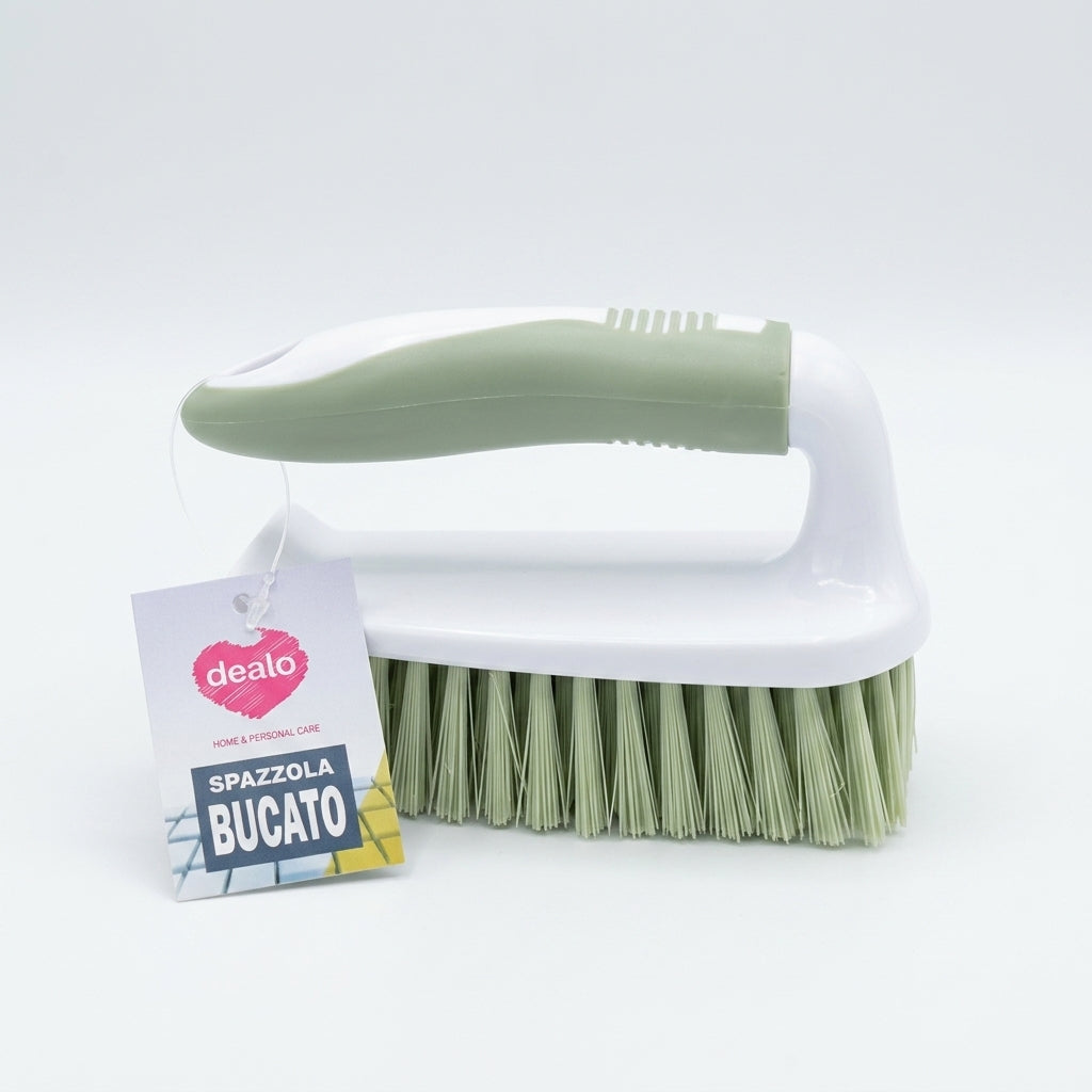 Dealo Spazzola Bucato Ergonomica 14 cm, con impugnatura Soft-Touch antiscivolo, ideale per pretrattare macchie difficili su tessuti e colletti.