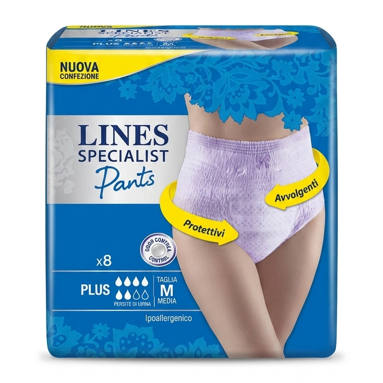 LINES Specialist Lady Pants Plus Taglia M 8 Pezzi | Mutandina Assorbente Femminile a Vita Bassa | Design Discreto con Sistema Zero Odore