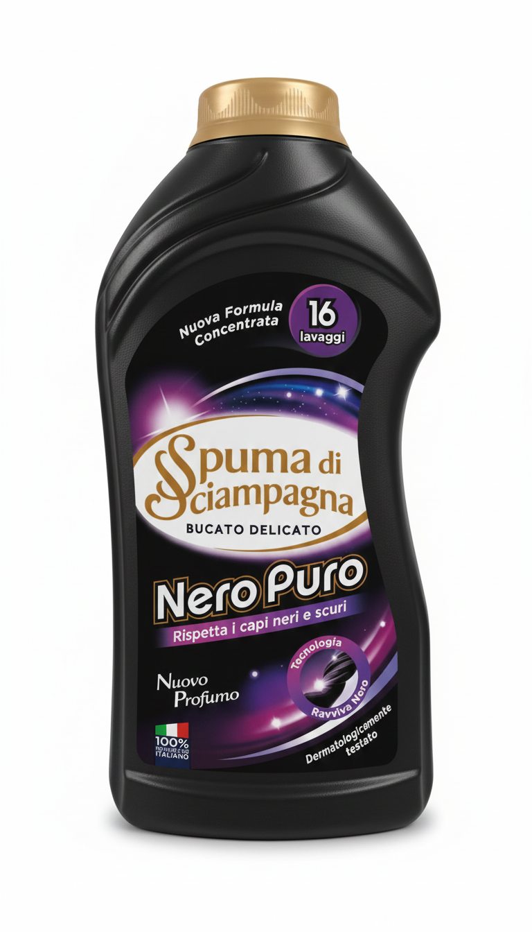 Spuma di Sciampagna Nero Puro 800ml | Detersivo Liquido per Capi Neri e Scuri | Azione Ravviva Colori | Formula Biodegradabile | Efficace a 30°C