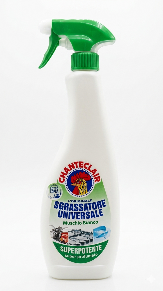 Chanteclair Sgrassatore Universale Muschio Bianco 600 ml | Superpotente e Super Profumato | Spray con Funzione Sottosopra | Ideale per Ogni Superficie e Tessuti