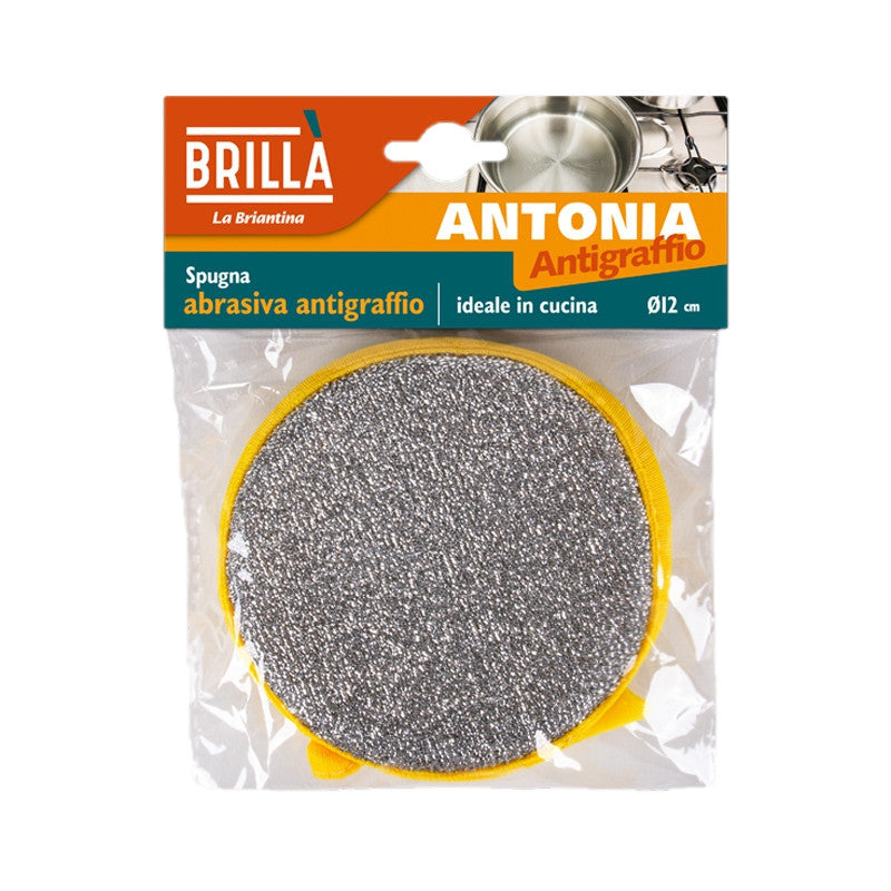Spugna Brilla Antonia antigraffio Ø12 cm, doppia azione sgrassante, ideale per pentole antiaderenti, piani a induzione e superfici delicate.