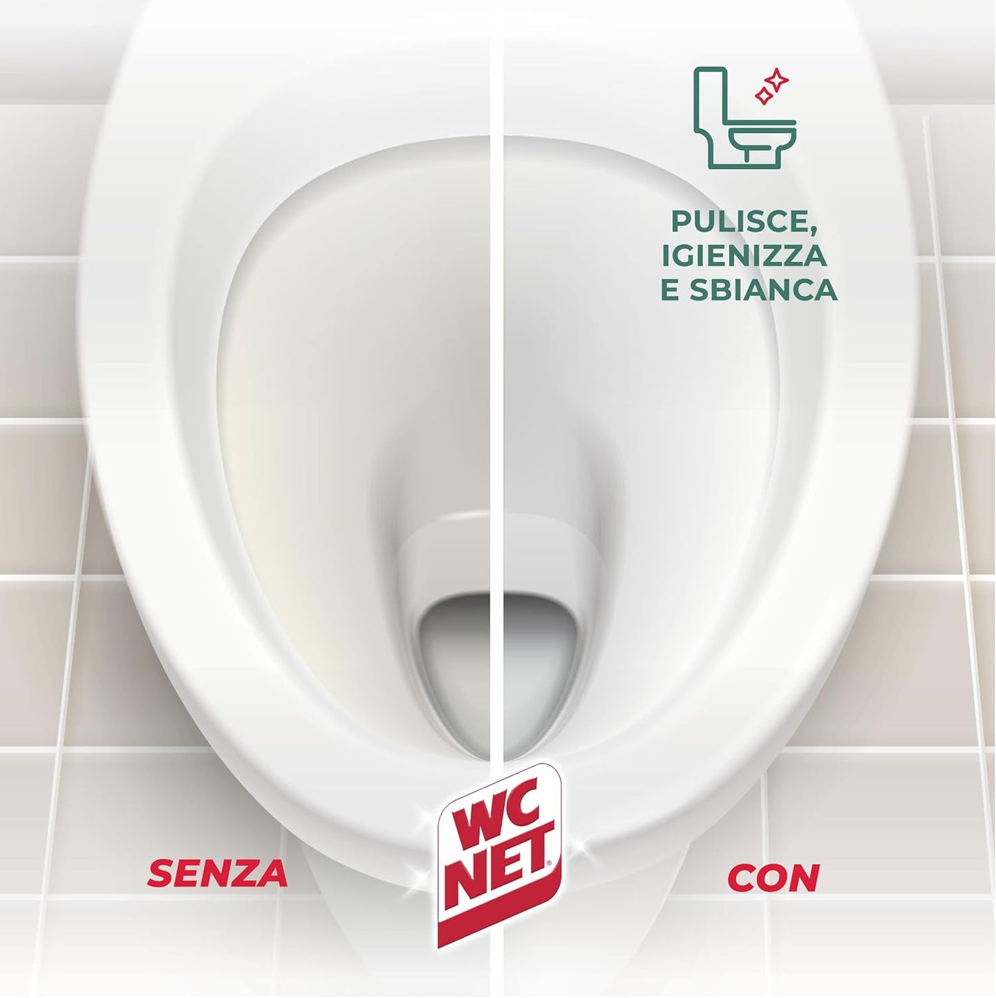 WC Net Tavoletta WC con Candeggina (2 Pezzi) | Azione Sbiancante 3in1 | Igienizza 100% | Rimuove Germi e Batteri | Brillantezza Duratura