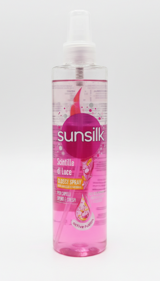 Sunsilk Scintille di Luce Glossy Spray 200ml – Trattamento Multiuso 4-in-1 con Olio d'Argan – Effetto Brillantezza Istantanea e Anti-Crespo – Per Capelli Spenti