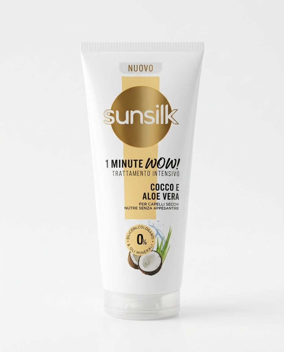 Sunsilk 1 Minute WOW! Trattamento Intensivo Cocco e Aloe Vera 180 ml | 98% Ingredienti di Origine Naturale | 0% Siliconi, Coloranti e Oli Minerali | 1 Minuto di Posa | Extra Idratazione