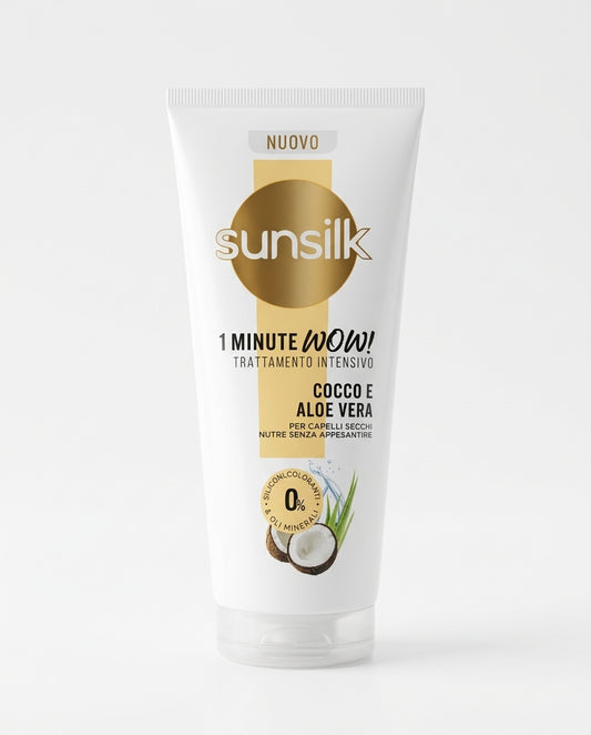 Sunsilk 1 Minute WOW! Trattamento Intensivo Cocco e Aloe Vera 180 ml | 98% Ingredienti di Origine Naturale | 0% Siliconi, Coloranti e Oli Minerali | 1 Minuto di Posa | Extra Idratazione