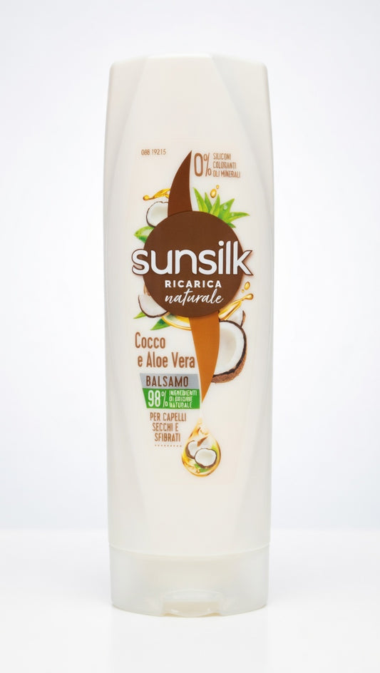 Sunsilk balsamo Ricarica Naturale Cocco e Aloe Vera 200ml 98% ingredienti naturali senza siliconi per capelli secchi e sfibrati nutrizione e morbidezza