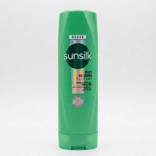 Sunsilk Ricci da Sogno Balsamo 200 ml, balsamo per capelli ricci con 6% Nutri-Elastic Complex arricchito con olio di macadamia, elastina e vitamina B5, aiuta a nutrire, disciplinare e definire i ricci fino a 24 ore, lasciando i capelli morbidi, elastici e facili da districare.