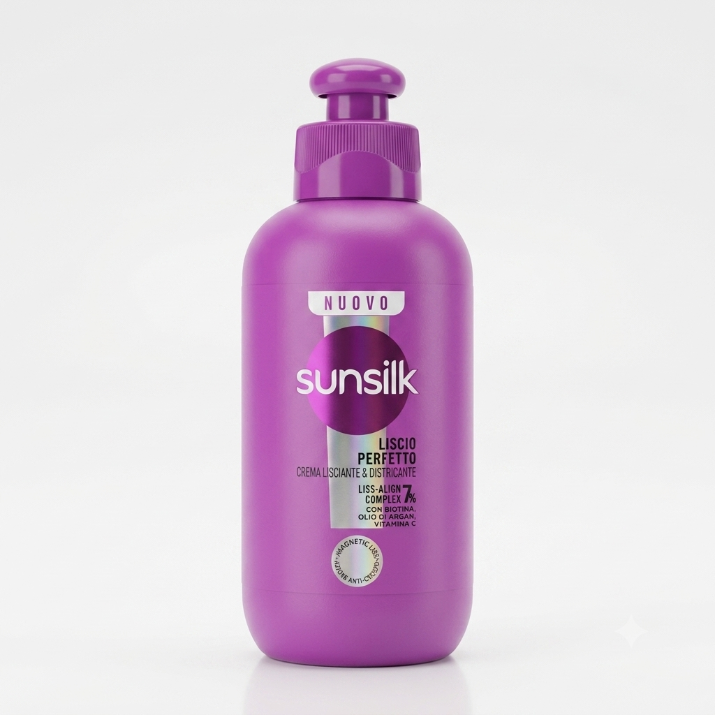 Sunsilk Liscio Perfetto Crema Lisciante & Districante 200 ml, trattamento capelli senza risciacquo con 7% Liss-Align Complex arricchito con olio di argan, biotina e vitamina C, aiuta a disciplinare i capelli, contrastare il crespo e rendere la chioma liscia, morbida e facile da pettinare.
