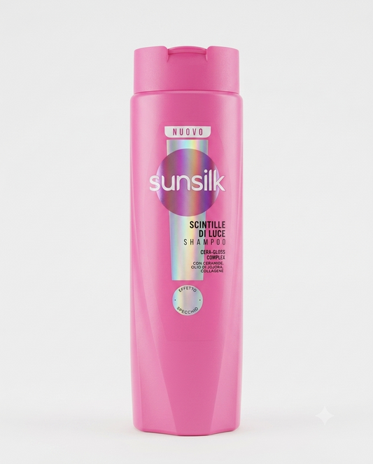 Sunsilk Shampoo Scintille di Luce 250ml con Ceramide, Olio di Jojoba e Collagene per capelli luminosi effetto specchio.